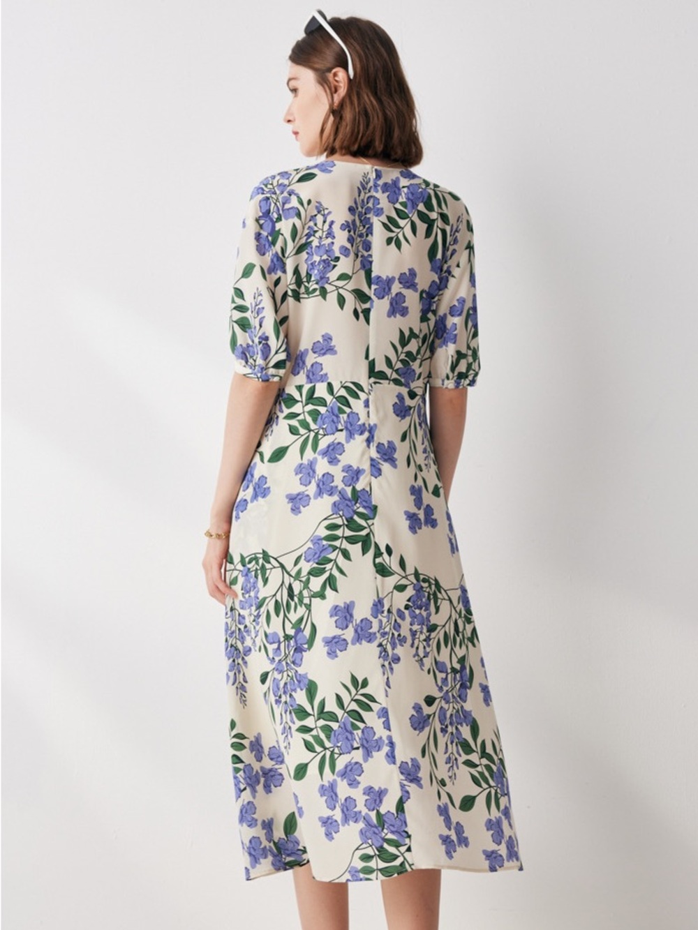 Fibflx French Chic Silk Floral Maxi Dress Purple Ruffle Romantic V-Neck Size L — image 2 of 8